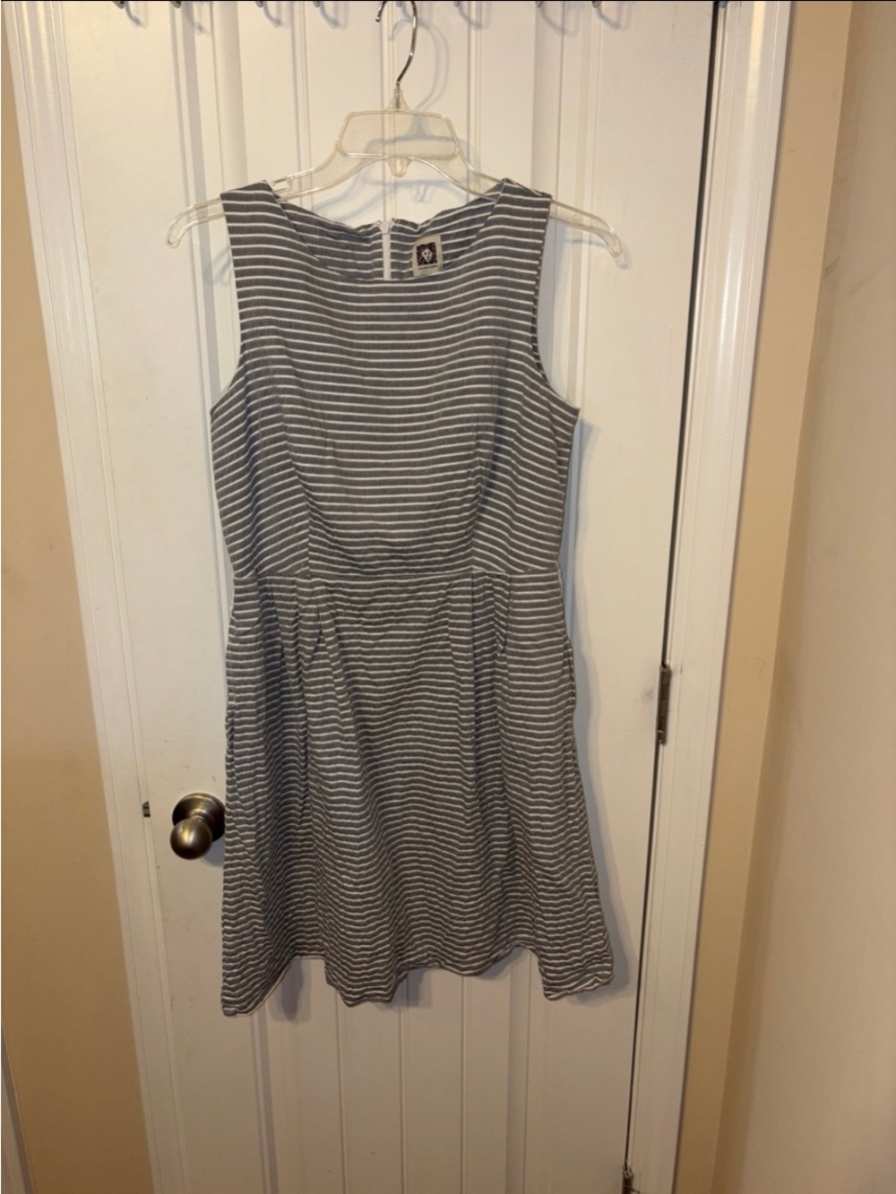 Anne Klein Striped Sleeveless A-Line Dress - Gray & White